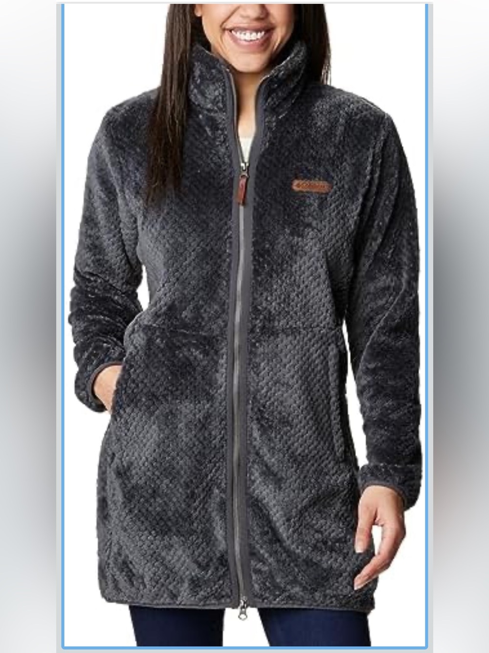 Columbia Charcoal Gray Plush Zip-Front Teddy Jacket Size Large
